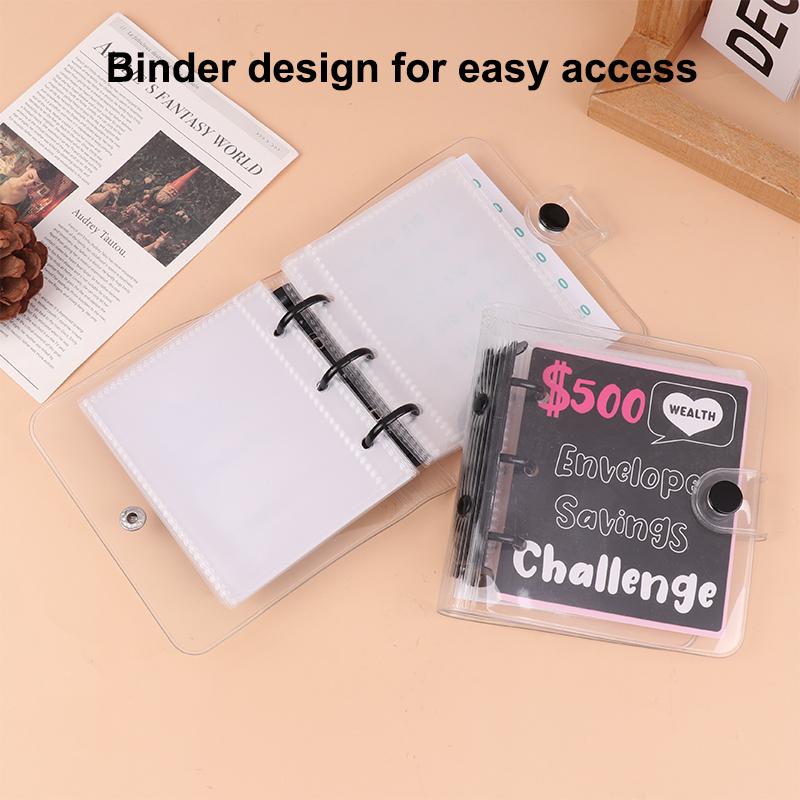 Product Introduction of Simple Mini Binder Money $150/300/500/1000 Savings Challenge Binder Cash Budget Storage Book Budget Binder With Cash Envelopes 18