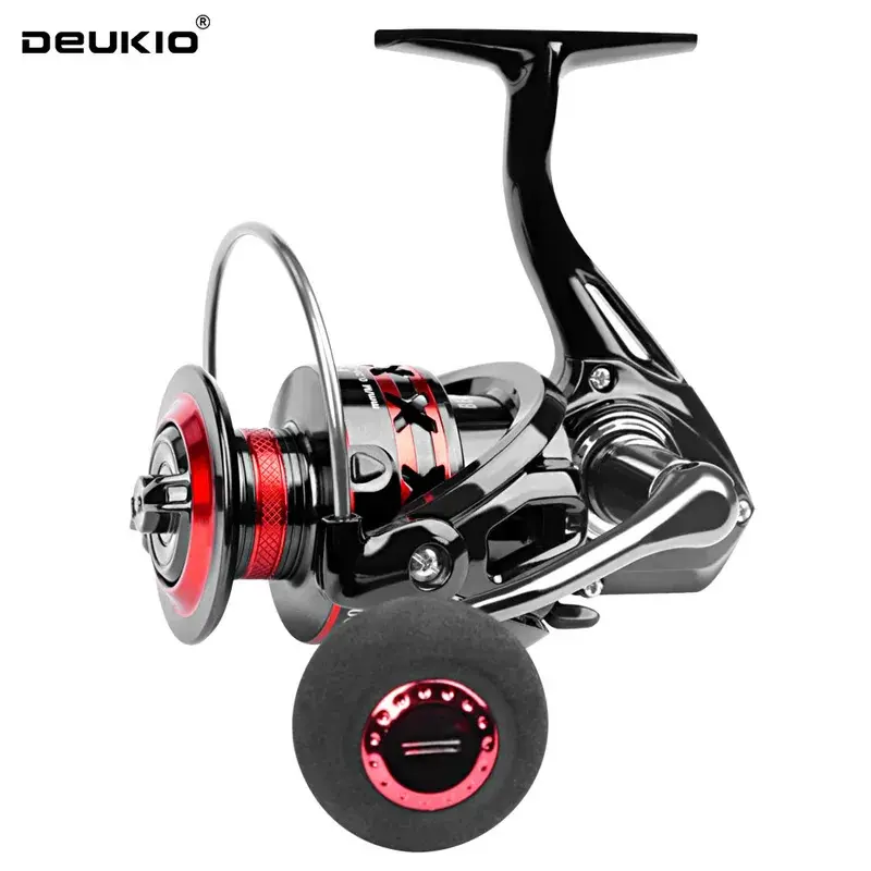 DEUKYO 2000-7000 Size Max Drag 12KG Red Black EVA Knob Spinning Reels Metal Spool Reel Fishing Reel for Saltwater Fishing
