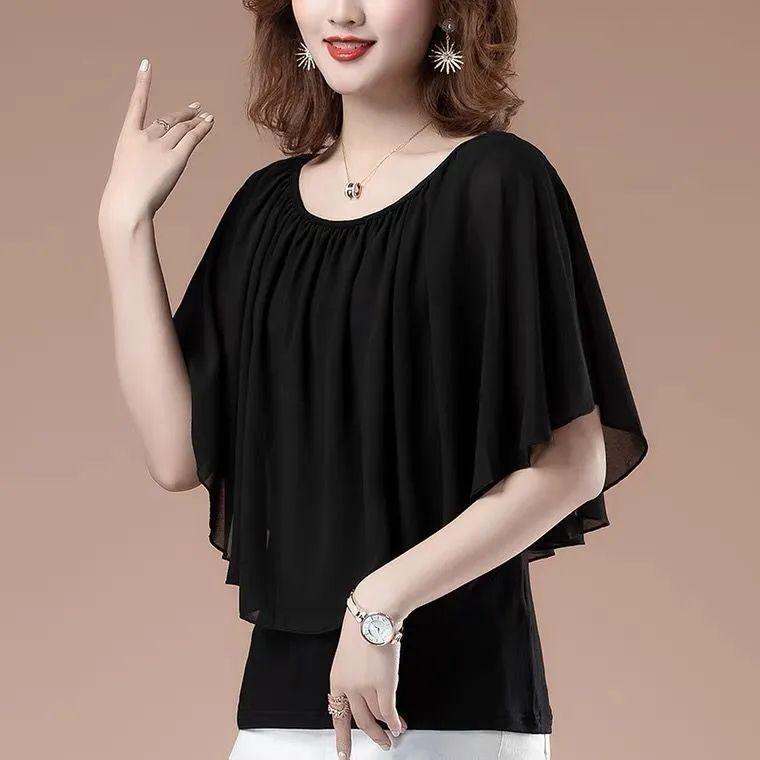 Product Introduction of Quần Áo Nữ, Ngoại Cỡ, Áo Voan, ngắn Tay, Thích Hợp Cho Mẹ TRUNG NIÊN, Quần Áo Mùa Hè, Áo Phông, Áo Cánh Dơi, Tay Lửng Váy Khiêu Vũ 23