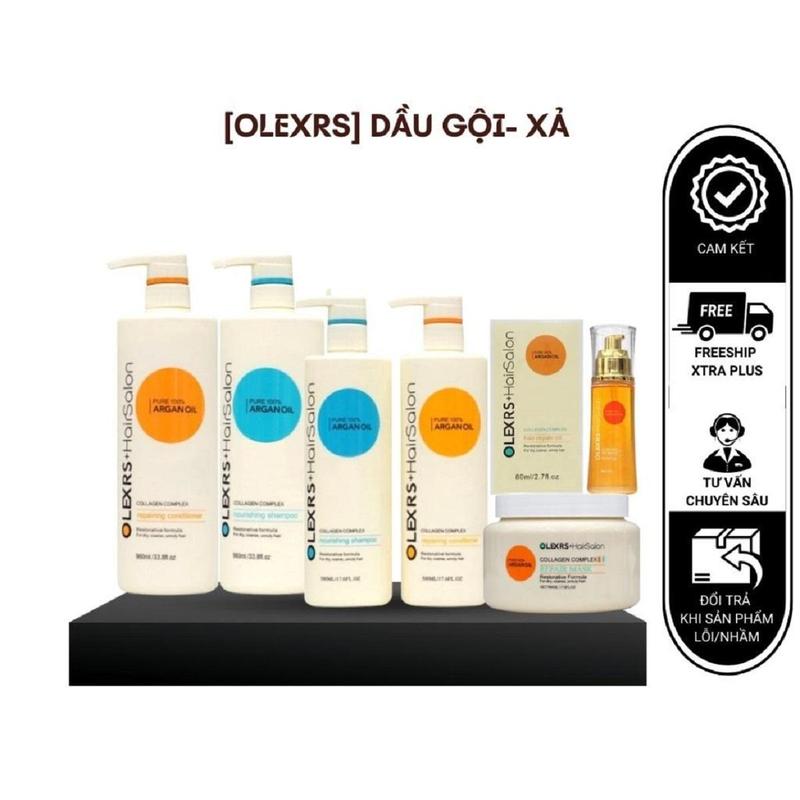 Cặp Dầu Gội Xả, Ủ tóc, tinh dầu Olexrs Argan Oil Collagen HairSalon 500ml & 960ml dầu Gội Đầu dành cho tóc khô sơ, hư tổn dầu  gội