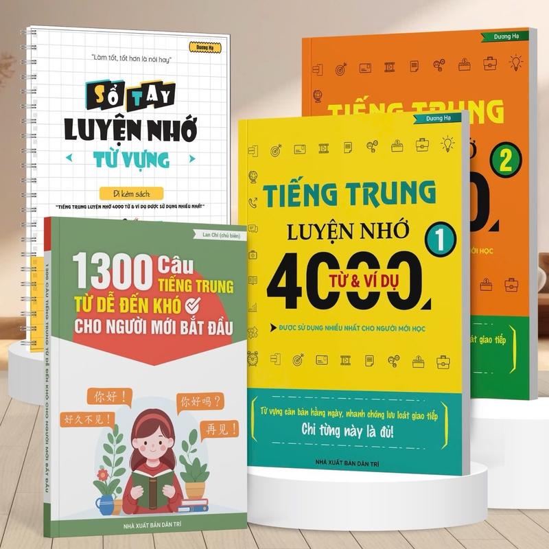 COMBO HỌC GIAO TIẾP TIẾNG TRUNG (SÁCH 1300 CÂU TIẾNG TRUNG TỪ DỄ ĐẾN KHÓ VÀ BỘ SÁCH LUYỆN NHỚ 4000 TỪ VÀ VÍ DỤ) có file luyện nghe