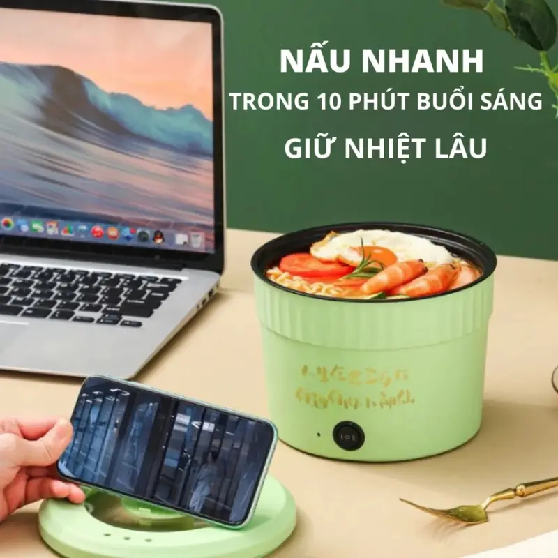 Ca nấu mì cô đơn, nồi lẩu cô đơn có khay đỡ điện thoại, cho gia đình 1-2 người, đa năng có thể làm nồi lẩu, nồi kho, nồi chiên xào 0