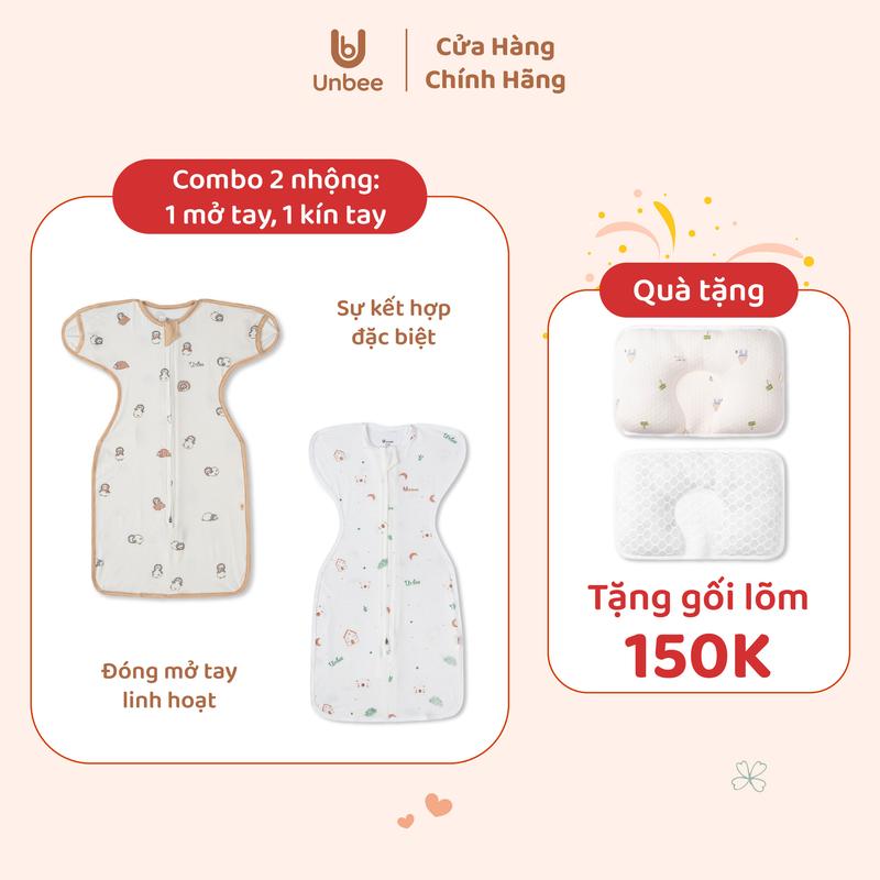 [COMBO 2][Tặng Gối Lõm] Nhộng Chũn Chất Liệu Tơ Tằm 2 Kiểu Dáng Cho Bé Đóng Mở Tay Linh Hoạt Giúp Bé Ngủ Ngon Từ 0-12 Tháng
