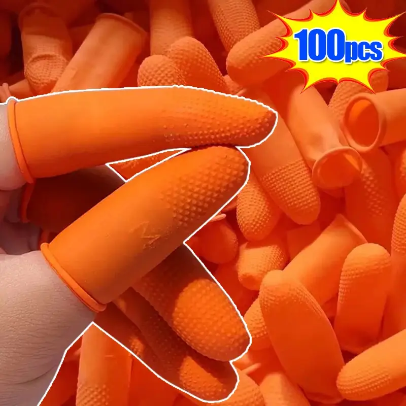 Giấy Bọc Ngón Tay Cao Su, 100 Cái, Màu Cam, Có Mũ Ngón Tay Cái, Găng Tay Bảo Vệ Đầu Ngón Tay Chống Tĩnh Điện, Găng Tay Ngón Tay Chống Trượt, Thích Hợp Để Vệ Sinh Gia Đình