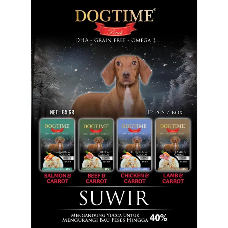 DOGTIME NEW Pouch 85 GR Dog Time Wet Food Makanan Anjing Basah Sachet Chunk Suwir Shredded Meat Beef Lamb Rabbit Salmon Chicken Carrot DHA Grain Free Omega 3 1