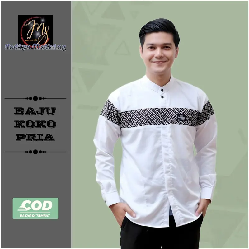 Baju Koko Pria Dewasa Lengan Panjang Motif Kobata Qynang Kombinasi Batik Terbaru kain katun 5
