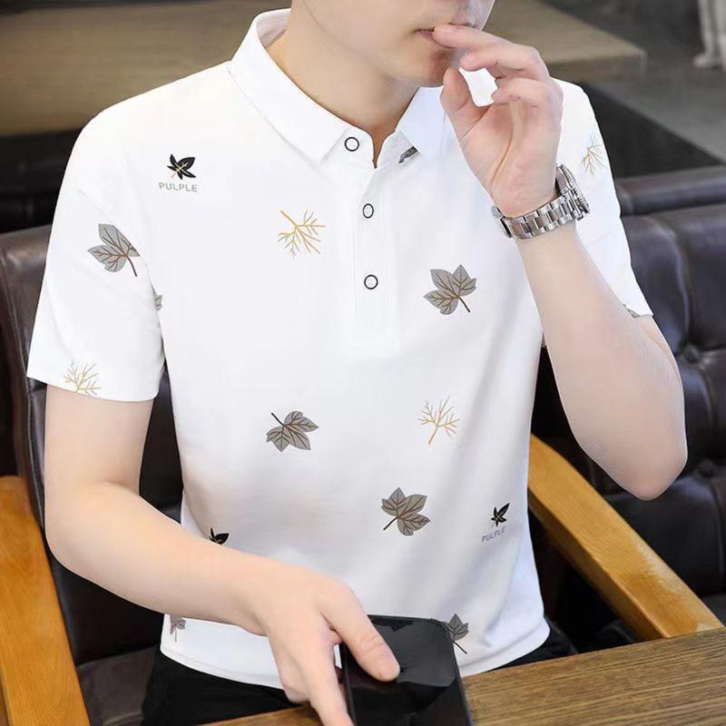 Product Introduction of Pure Cotton Summer New Men's Short-sleeved T-shirt Casual POLO Shirt with Versatile Lapel Short-sleeved Top acid  wash 11