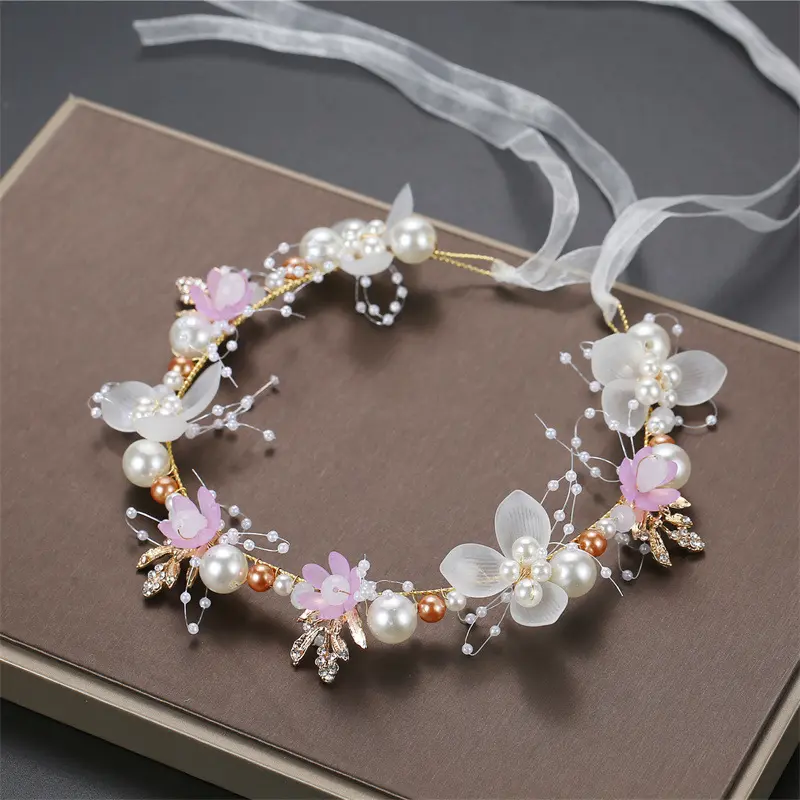Bando Mutiara Bunga Elegan Buatan Tangan Berkualitas Bando Bandana Headpiece Aksesoris Rambut Wanita 2