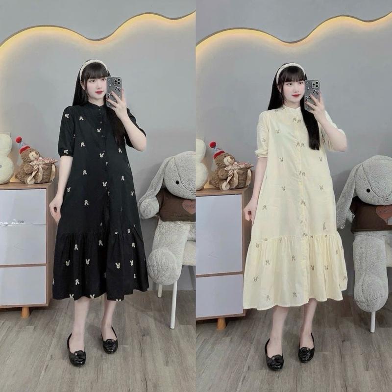 Váy bầu đuôi cá thiết kế cổ tàu hoạ tiết thỏ thêu xinh xắn cho các mẹ đi tiệc đi chơii 0