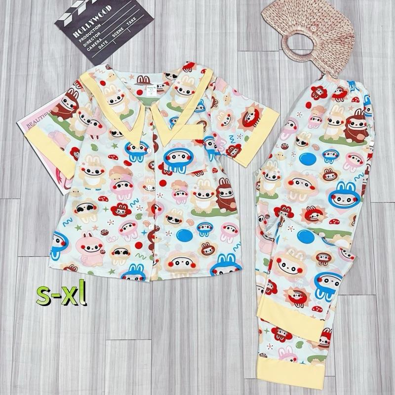 MÃ 62 . 22-48kg . Bộ quần dài tay ngắn cổ lá nhọn pijama cho bé gái size đại chất liệu LỤA MANGO mềm mịn . Bộ đồ mặc nhà thoáng mát thấm hút mồ hôi Women Quần Ngủ Áo Ngủ đồ  bộ  pijama  cho  bé  gái  30  đến 3
