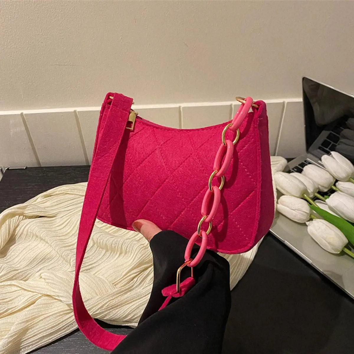 Beautiful Women'S Small Shoulder Bag With Casual Solid Color Chain Combination For Women Bag