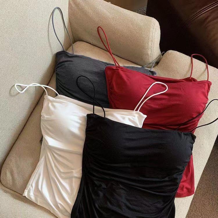 Vest Hai  Xếp Ly, Dành Cho Phụ Nữ, Trang Phục Mùa Hè,  Đeo Spaghetti  Thể Mặc  Trong Hoặc  Ngoài,  Tay,  Nhỏ Dáng Ôm, Thiết Kế Dễ Thương Và Gợi Cảm bên   gọn     bigsize  cúp   thun  3  lỗ  nữ        croptop không    2      mút  sẵn áo dây có 3