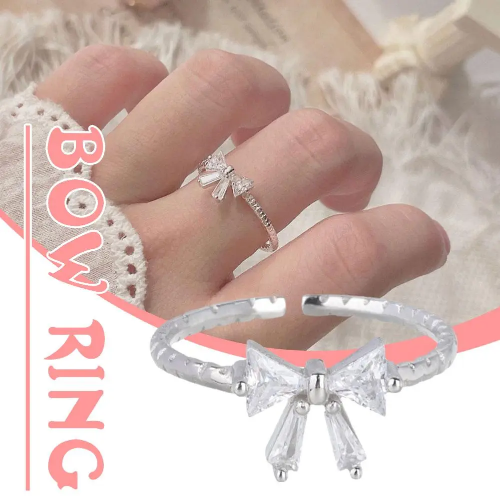 Rings New Arrived Romantic Lovely White Bowknot Rings Female Exquisite Ring With Shiny Bow Tie Zircon For Party And Dating