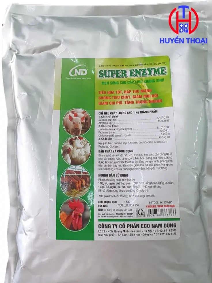 Men sống cao cấp  chiệu KS Supper Enzyme - Tiêu hóa tốt, hấp thu nhanh, chống tiêu chảy, giảm mùi hôi, giảm chi phí, tăng trọng nhanh trên gia súc, gia cầm