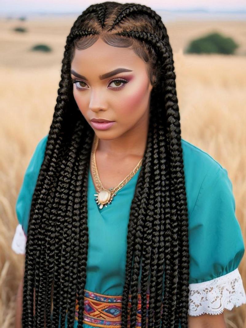 Product Introduction of 38 Inch Long Cornrow Braids for Black Women, Gorgeous Fluffy Wigs without Bangs, Synthetic Braided Full Lace Wigs for Party, Daily Use 0