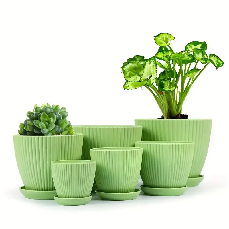 Green Plant Pot, 6 Counts/set Modern Flower Pot, Indoor Plant Pot, Garden Supplies for Home Garden, Garden Decor