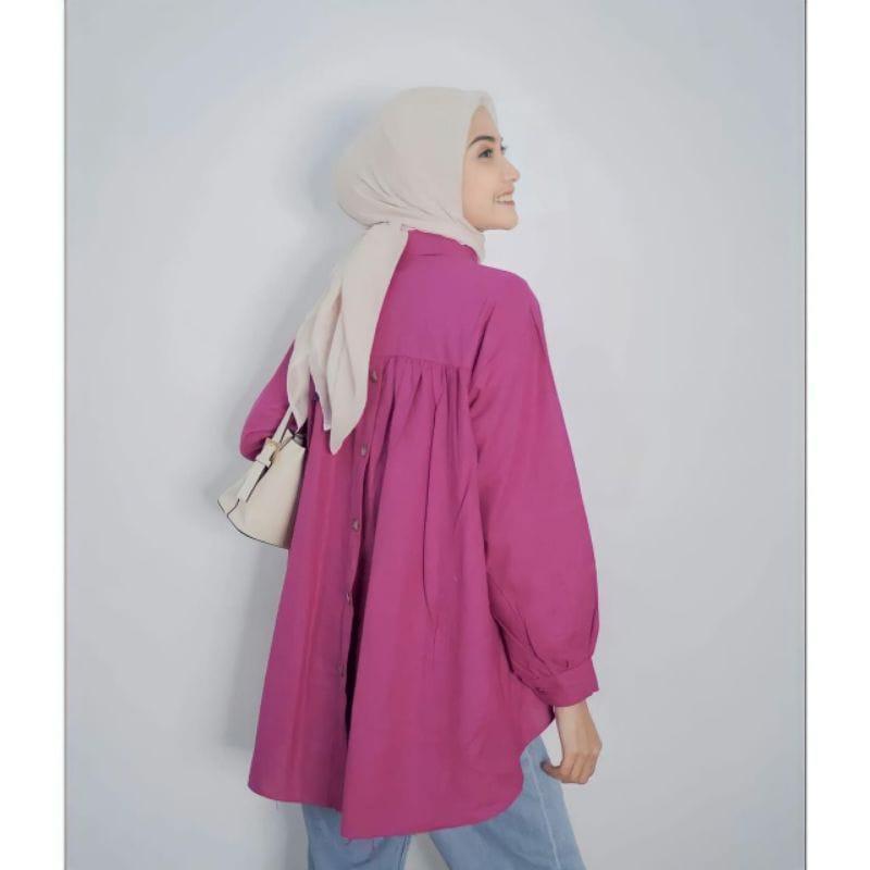 Kemeja Rika Kancing Belakang Linen Rami Original Baju Panjang Top Variasi Wanita Atasan Oversize Basic Outer 4