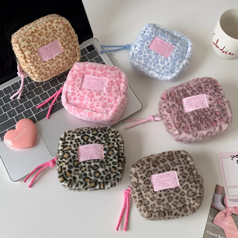 SHINSDAY Tas Kosmetik Mini Pouch Makeup Tas Pembalut Simple Organizer Leopard Puffy Serbaguna Travel Pouch Korea Mini Travel Bag
