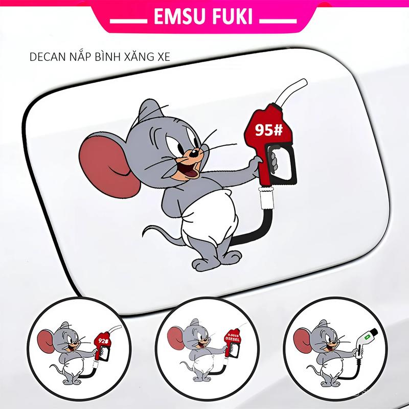 Miếng Dán Decan Trang Trí Xe Hơi Hình Jerry Nắp Bình Xăng dễ Thương Chống Thấm Nước - Nhãn Dán Decan Xe Hơi