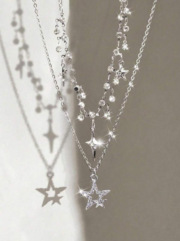 Punk Style Star Design Pendant Necklace & Chain Necklace, Fashion Dangling Jewelry for Party, Daily Clothing Decor, Trendy All-match & Exquisite Jewelry for Birthday Gift 6