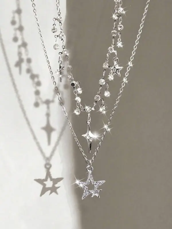 Punk Style Star Design Pendant Necklace & Chain Necklace, Fashion Dangling Jewelry for Party, Daily Clothing Decor, Trendy All-match & Exquisite Jewelry for Birthday Gift 6