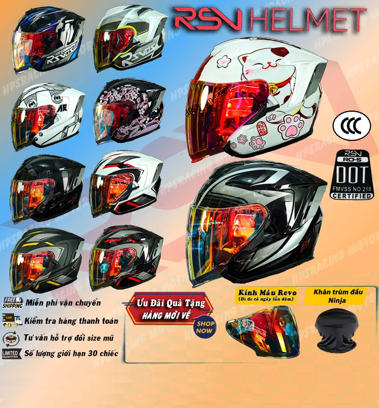 Mũ Bảo Hiểm 3/4 2 Kính RSV R05 Helmet - Mũ Bảo Hiểm Chính Hãng 0