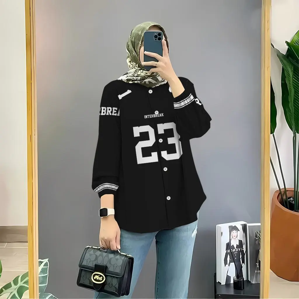 Interbreax Bloom GD 23 Muslim Long-sleeved Shirt Sportswear Pink Large Version Full Sublimation Printing Casual Versatile Breathable Long-sleeved Shirt Top