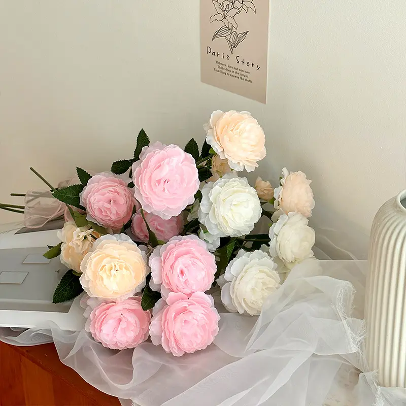 3 Heads Artificial Peony Flower Rose Flower for Home Wedding Wall Flower Decoration Party Decor