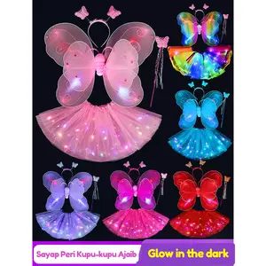 Sayap kupu kupu/Hadiah Tongkat Sihir Anak-anak/sayap peri anak perempuan/Dekorasi Punggung Sayap Kupu-kupu Malaikat Punggung Gadis Kecil Bercahaya /Tongkat Peri Gadis Putri/kostum karnaval anak/kostum anak/Mainan anak perempuan