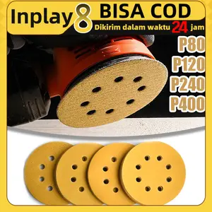 10Pcs Amplas Bulat 5 Inch P80/P120/P240/P400 Sand Paper Disc Tempel Velcro 5" Kretekan 8 Lubang