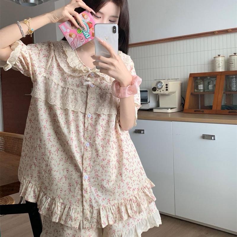 E-6027 bộ ngủ nữ hoa nhí babydoll hàng Qc cao cấp chất thô mềm nhà én.sleepwear 4