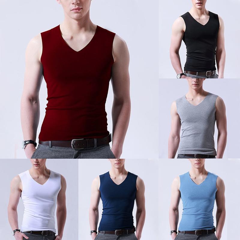 Áo Vest Không Tay Lụa Lạnh Dành Cho Nam Giới, Áo Ba Lỗ Cổ Chữ V, Đồ Lót, Áo Lót, Áo Phông Cơ Bắp 5