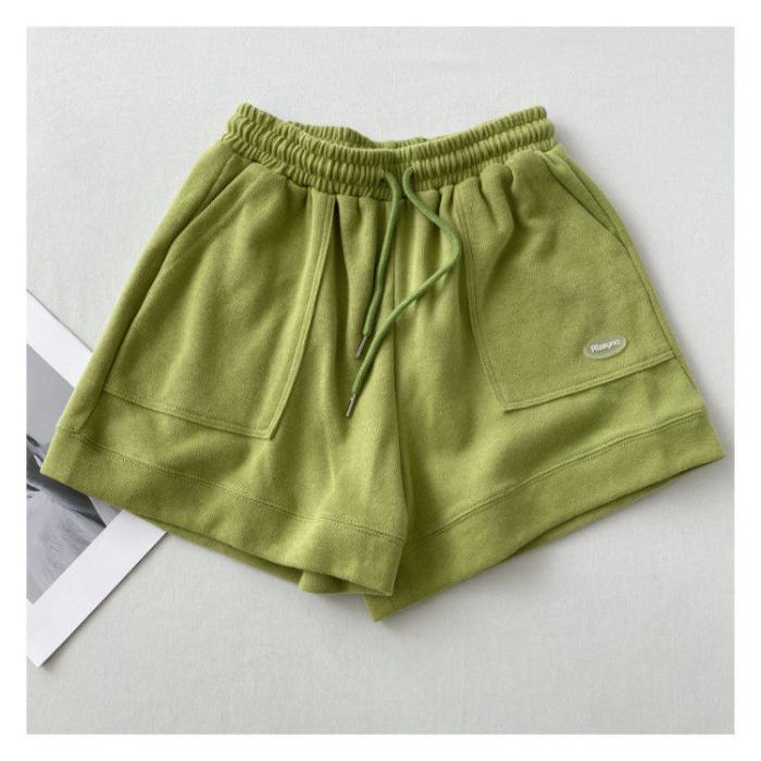 2024 High waisted slimming casual sports shorts for women's new Korean loose wide leg drawstring A-line pants 4