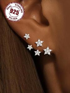 S925 Sterling Silver Women's Elegant Star Design Stud Earrings, Fashionable Rhinestone Decor Earrings for Women & Girls, Trendy All-match & Exquisite Jewelry for Birthday Gift
