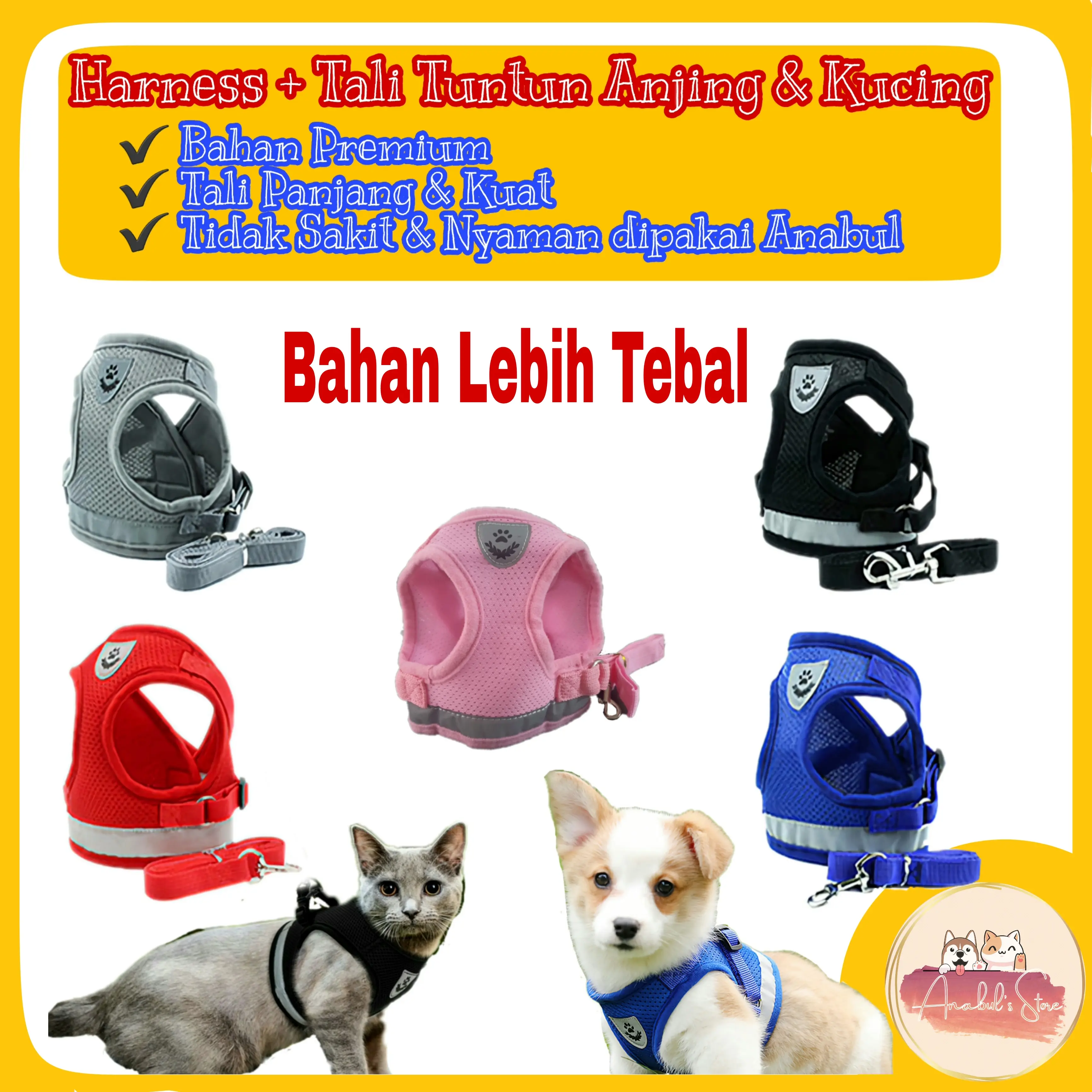 Harness Rompi Kucing Anjing Tali Tuntun Hewan Peliharaan Glow In The Dark Tebal