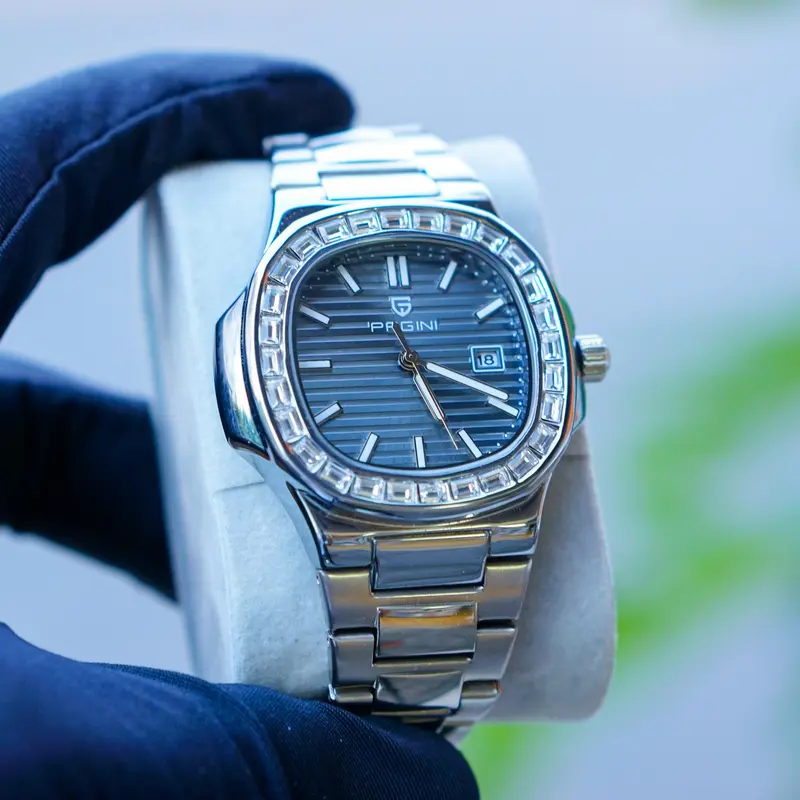 Đồng hồ nam Pagini dáng tàu ngầm Nautilus GBW9979 viền đá mặt vuông dây, khung thép không gỉ chống nước 3atm bảo hành 12 tháng 7