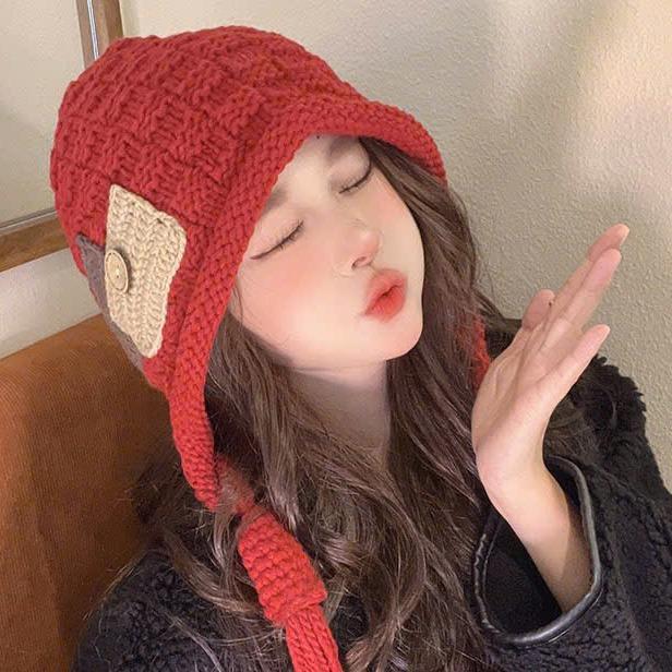 MLN125 Mũ Len Phối Tua Rua Dệt Kim Dày Dặn Phong Cá Tính Thời Trang Thu Đông Cho Nữ N.A Hat Nón