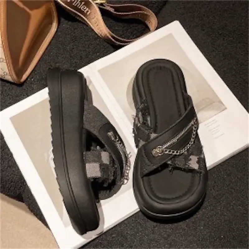 Dép nữ hottrek cao 4cm VYSHOESSHOP Rin Khoá  Bắt Chéo Kiểu Dáng Hàng Quốc VYSH-DNT-421- (lấy chuẩn size ) Women GiàY Nhung - DéP, Cao Su, Hoa 8