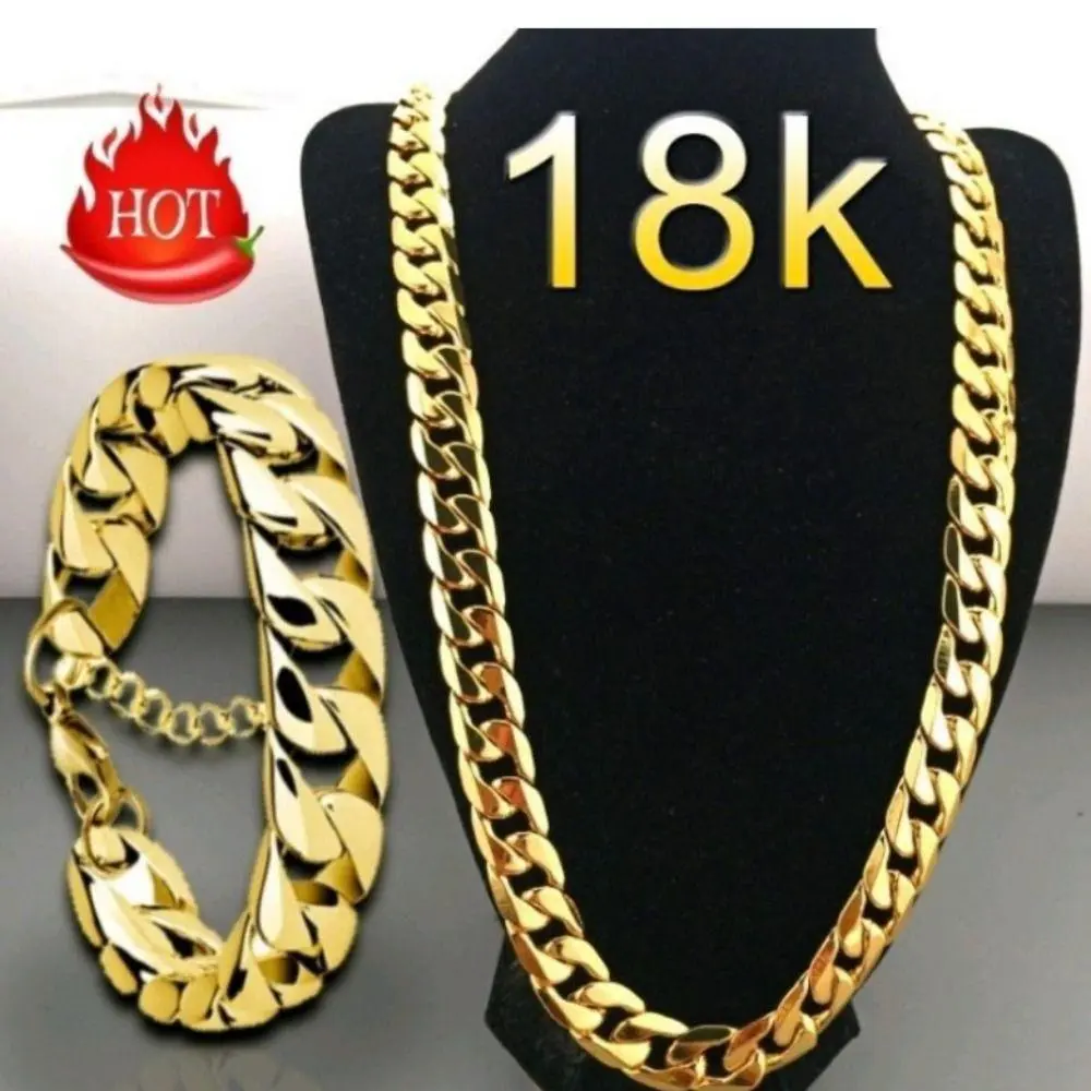 Kalung Bersalut Logam, Fesyen, 18K Pelbagai Saiz, Kalung untuk Lelaki, Gelang Bersalut, Tersedia dalam Pelbagai Saiz