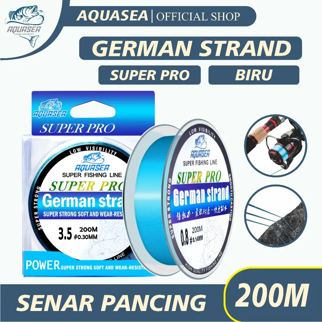 SENAR PREMIUM AQUASEA - Tali Pancing 200m Germany Warna Biru Fishing Line Senar Pancing Premium Invisible Bahan Nilon