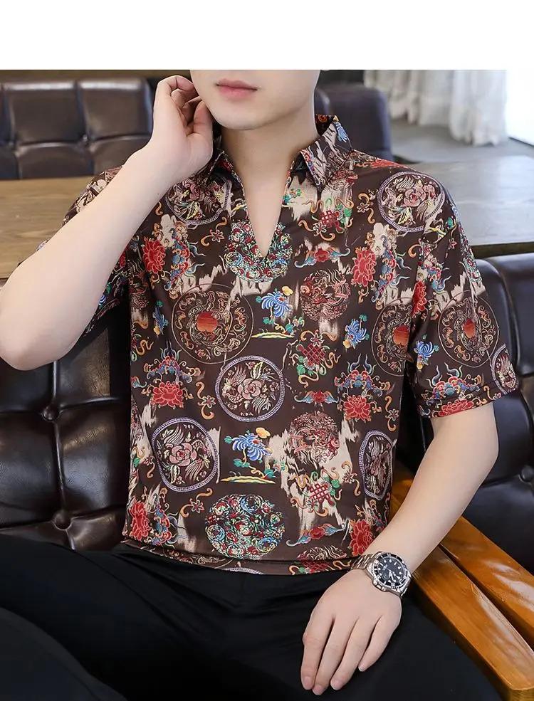 Product Introduction of summer loose casual harajuku Y2K perspective printed shirt male short sleeve fashion all-match streetwear pullover top men tee 9