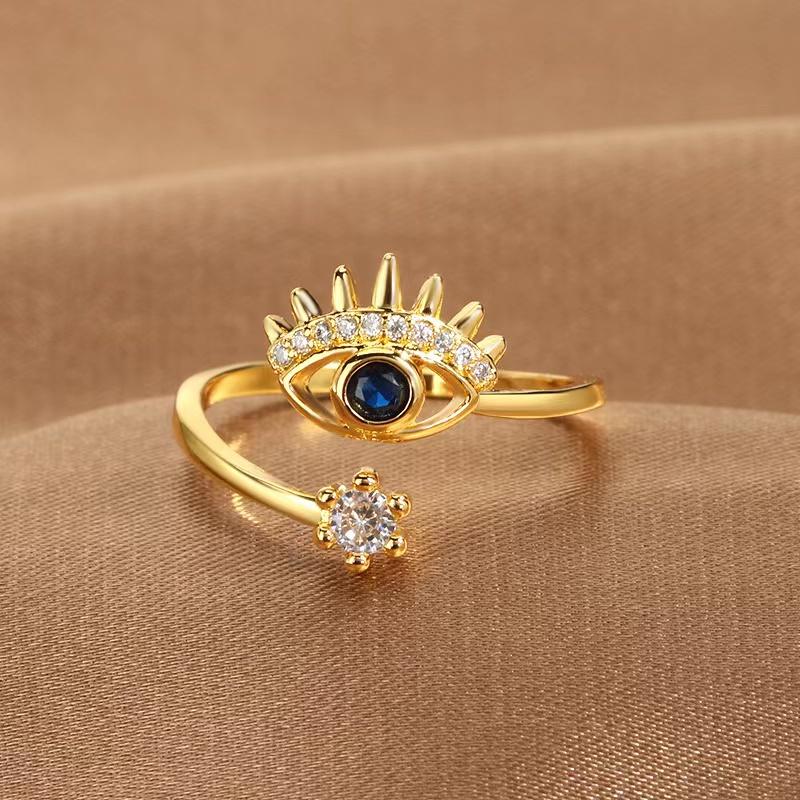 YH Lucky Blue Devil's Eye Rings Open Adjustable Finger Ring for Women Free Box.