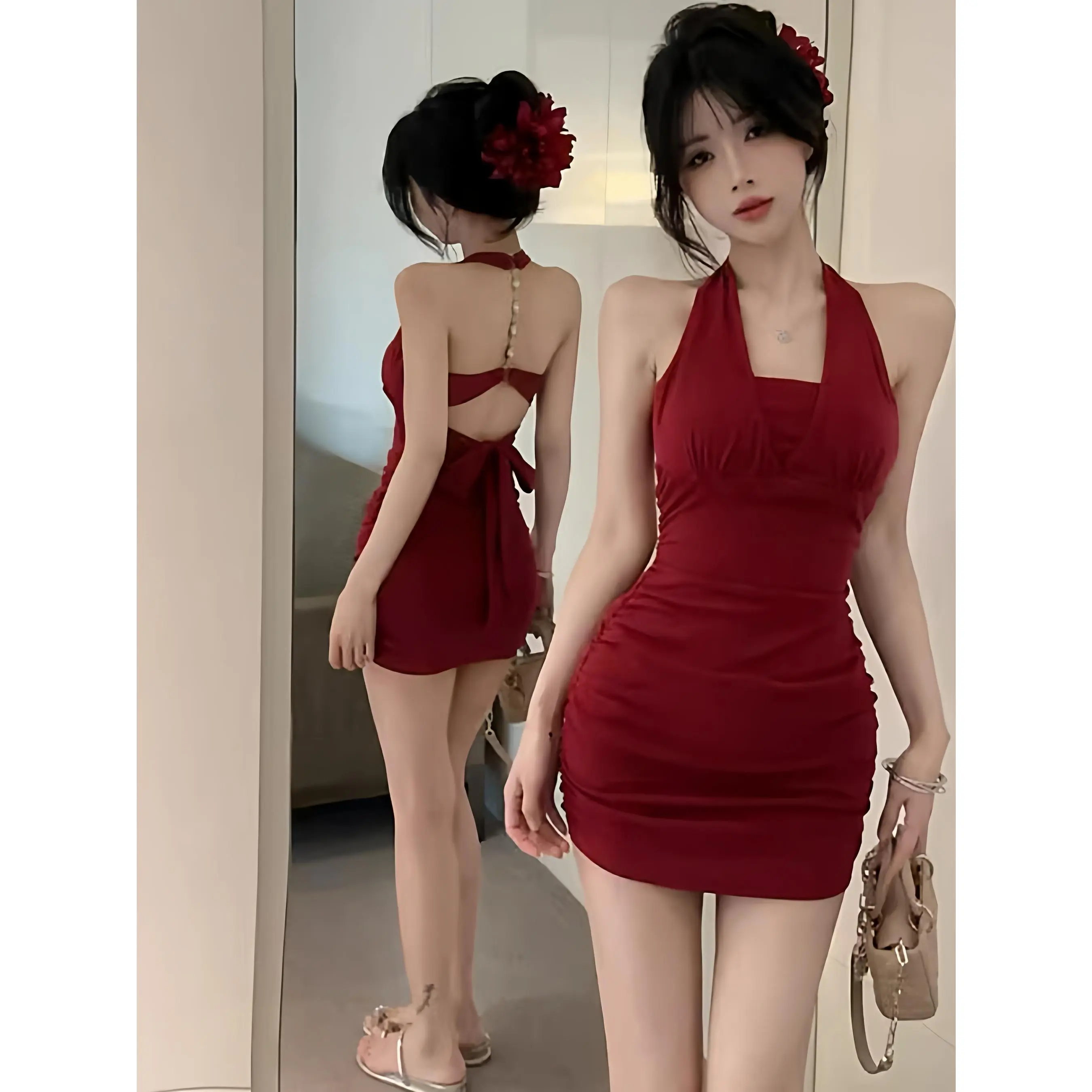 knee length dresses for ladies Black Long Sleeves Off Shoulders Cut-Out High Slit Sexy Midi Dress –  AMIClubwear main image 0