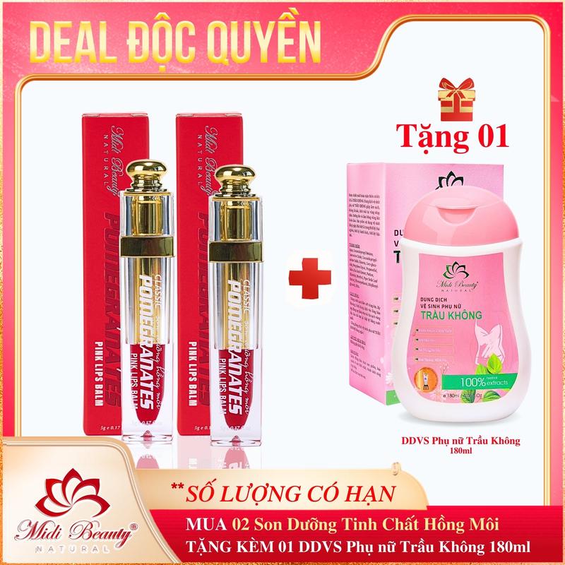 [MUA 2 TẶNG 1] 02 SON TINH CHẤT DƯỠNG HỒNG MÔI Có màu: Hỗ trợ kích màu môi phun xăm và mờ thâm môi. Dưỡng ẩm cho môi, căng bóng mềm môi và hồng môi POMEGRANATES 5G Midi Beauty Natural [Tặng 1 Chai Dung Dịch Vệ Sinh 180ML+Kèm Thẻ Bảo Hành] Cho Bé Women
