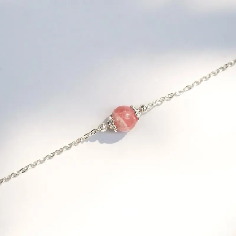 Lắc tay Đá Đào Hoa - Rhodochrosite bạc S925 Faerygem 2