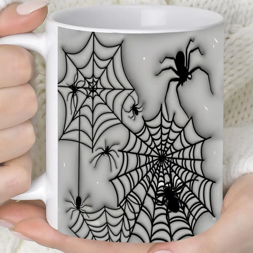 Spider Web Pattern Ceramic Mug, 1 Count Creative Spider Web Pattern Coffee Mug, Heat Resistant Coffee Cup for Home Office Use