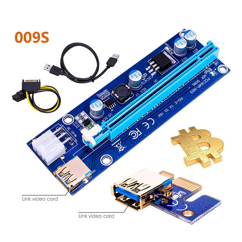 PCIE Riser 1X 4x 8x 16x Extender Gold USB Riser 009S GPU Dual 6Pin Adapter Card 1