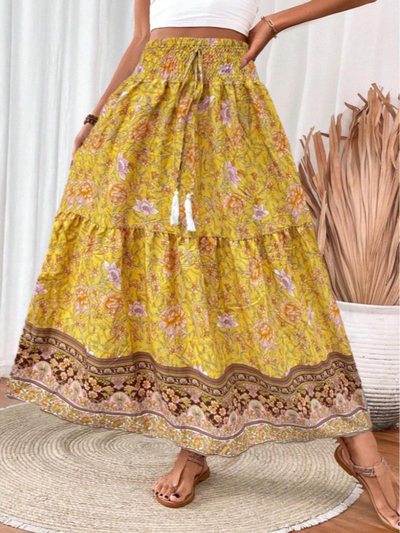 Product Introduction of 【Plus Size】 Floral Print A Line Skirt, Fashion Casual Long Skirt for Daily Holiday Vacation Wear, Women Plus Clothing for All Seasons 5