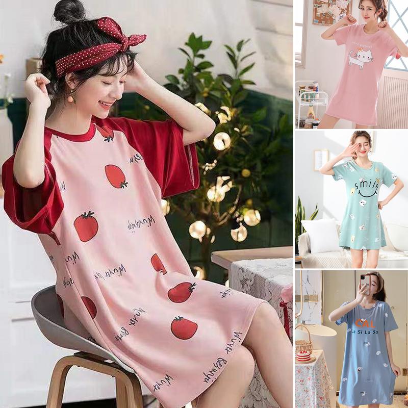 Đồ Ngủ Thời Trang, Dễ Thương Và Dáng Rộng Vừa Vặn, ngắn Tay, Váy Ngủ Dài Trung Bình Đồ Mặc Nhà Nữ Women Dress 0