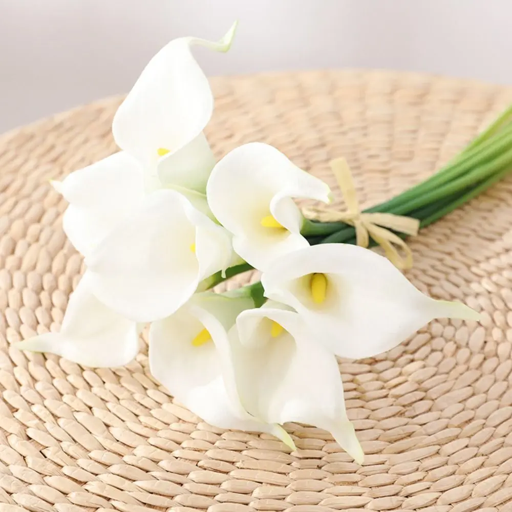 Photography Props PU Artificial Calla Lilies White Bridal Bouquet Artificial Flower DIY Elegant Fake Flower Home Decoration